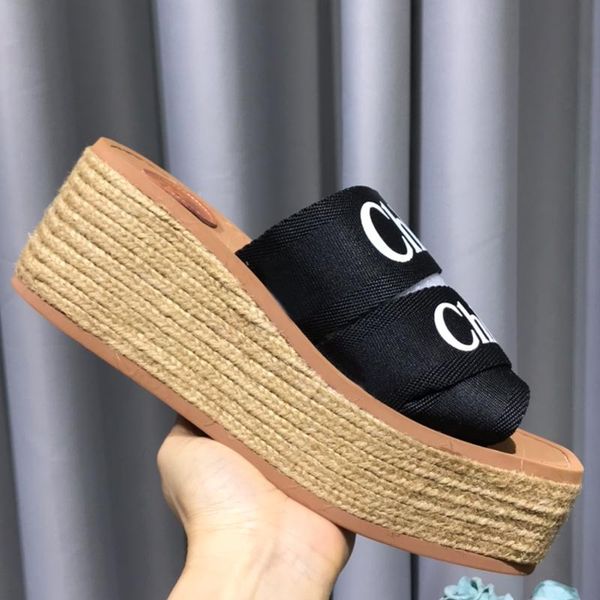 

slippers ladies 2021 summer thick-soled wedges mid-heel open-toed fashion beach outdoor women's shoes, Black
