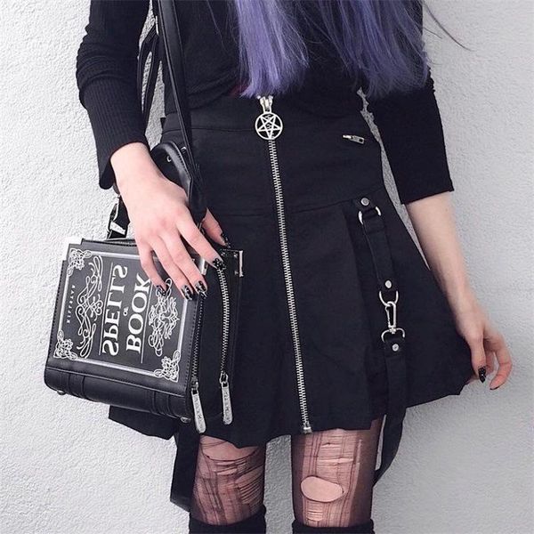 

skirts black skirt harajuku punk gothic high waist women patchwork bandage mini female streetwear