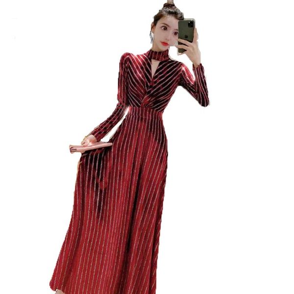 

winter golden velvet dress 2021 plus size long sleeves turtleneck red wine tunic casual vintage velour party dresses, Black;gray
