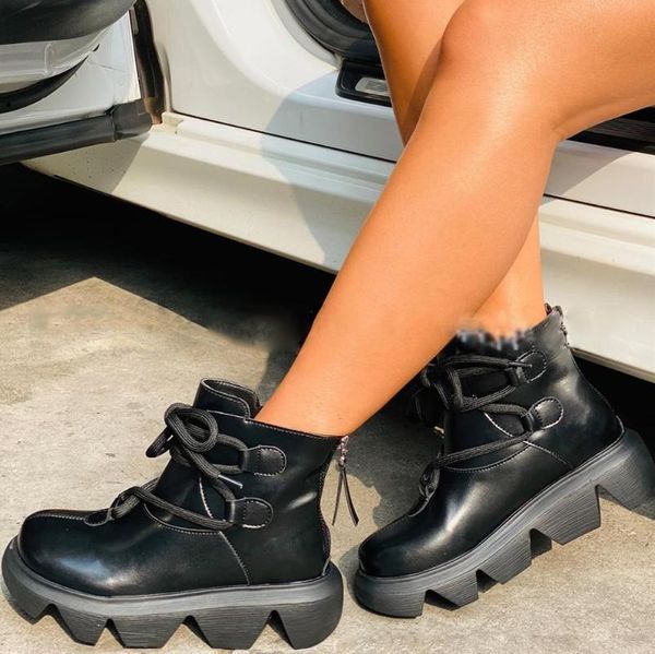 

boots fashion round toe anti-slip jagged sole winter women thick bottom shoes casual wholesale china factory, Black