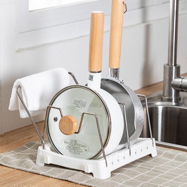 

hooks & rails pot lid rack stainless steel shelf cooking dish holders pan cover stand with towel bar racks drain kitchen organizer