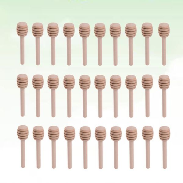 

spoons 30pcs 8cm long mini wooden honey stick dippers spoon for jar