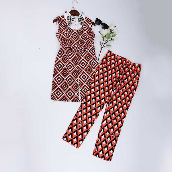 

two piece dress ladies skirt runway ninth women suits autumn sleeveless beading dress + fashion grid pants lady set outfit fem 0zu0, White