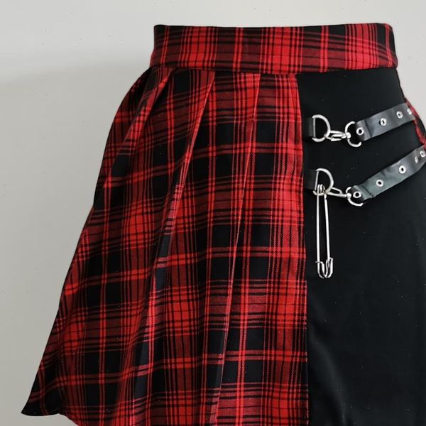 

womens harajuku punk irregular women skirt mini pleated skater asymmetric cutout high waist hip hop clubwear gothic, Black
