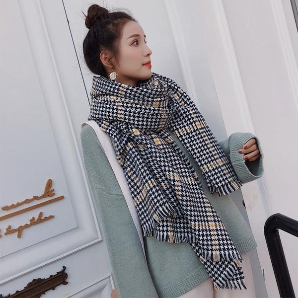 

scarves 200*95cm autumn winter female plaid scarf women cashmere small lattice long shawl wrap blanket warm tippet, Blue;gray