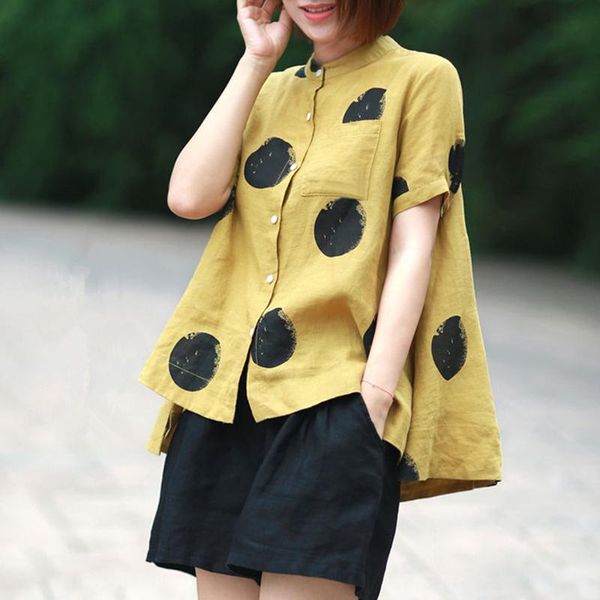 

women's blouses & shirts women fashion elegant casual look shirt female cute polka dot print weekend blouse summer single breasted and, White