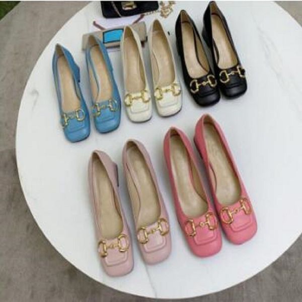 

designer shoes lambskin high heels ladies golden button square high-heels women real leather shoe with box, Black
