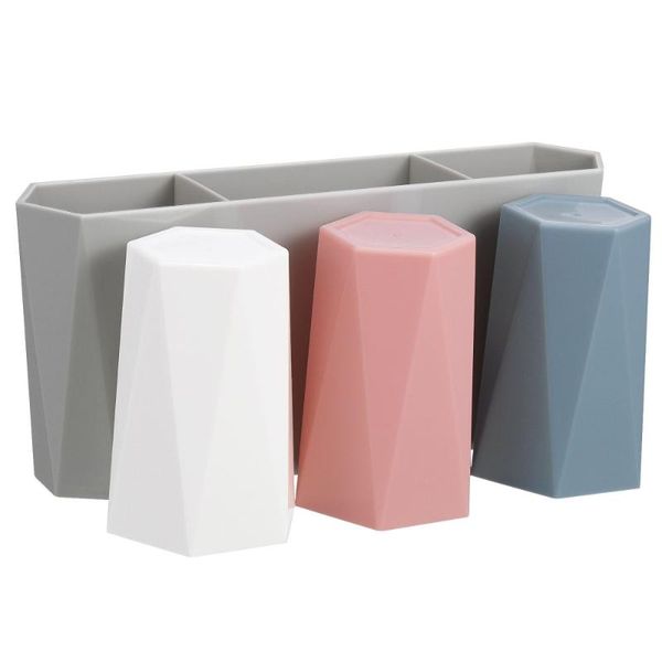 

set wall mount mug and toothpaste holder multifunctional 3 removable cups toothbrush rack organizer for bathroom bath accessory
