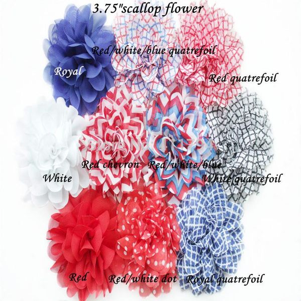 

pcs/ lots 3.75 '' scallop chiffon flowers , shabby -- 4 th july ties, Red;brown