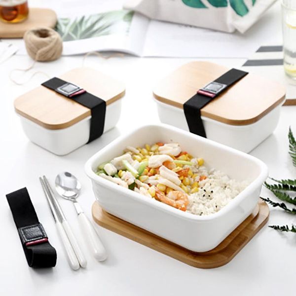 

microwavable lunch box bamboo ceramic bento thermal insulation container storage crisper dinnerware sets