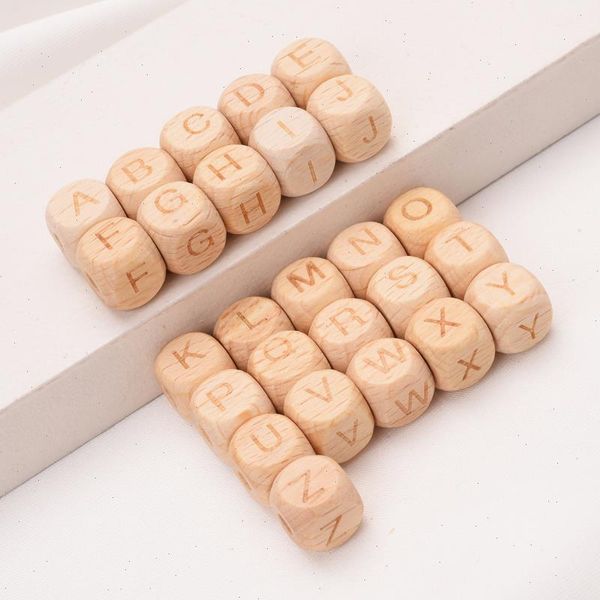 

50pcs lot 12mm teethers english alphabet letter beech custom personalized name wooden teether beads diy pacifier chain baby goods toys