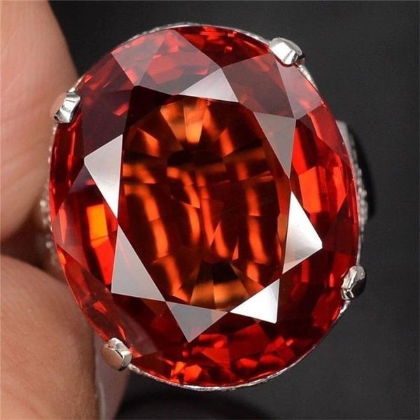 

cluster rings luxury big crystal red stone ring male female silver color engagement vintage party wedding for women, Golden;silver