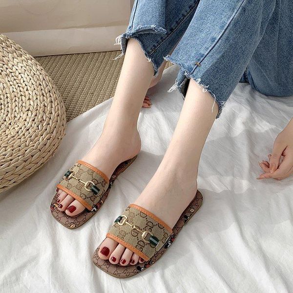 

slippers sandalias mujer 2021 square button summer women outdoor fashion versatile sandal flat bottom pvc leisure beach, Black