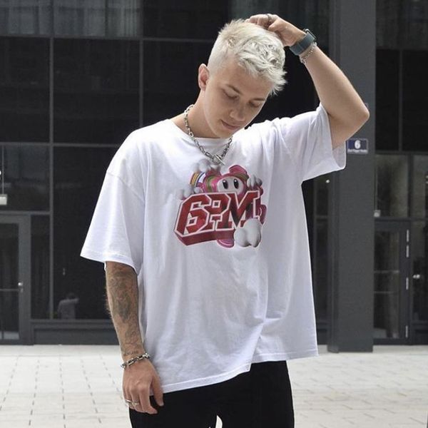

brand 6pmseason 6pm three dimensional letter rainbow printing trend loose fashion casual couple short sleeve t-shirt, White;black