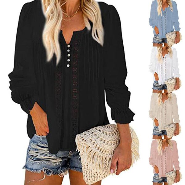 

women's t-shirt 2021 fall/winter fashion hollow elegant long sleeve v-neck casual loose oversized, White