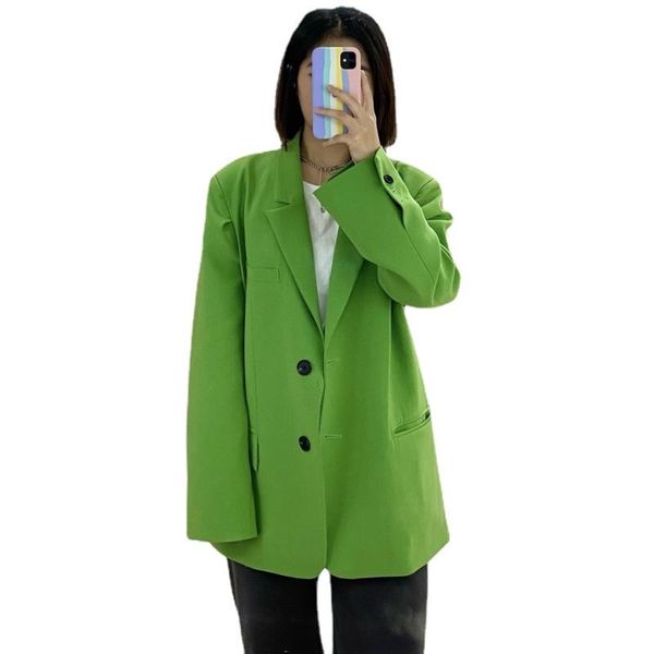

women's suits & blazers autumn 2021 spring notched single-breasted green full loose suit fashion big pocket coat office lady bl, White;black