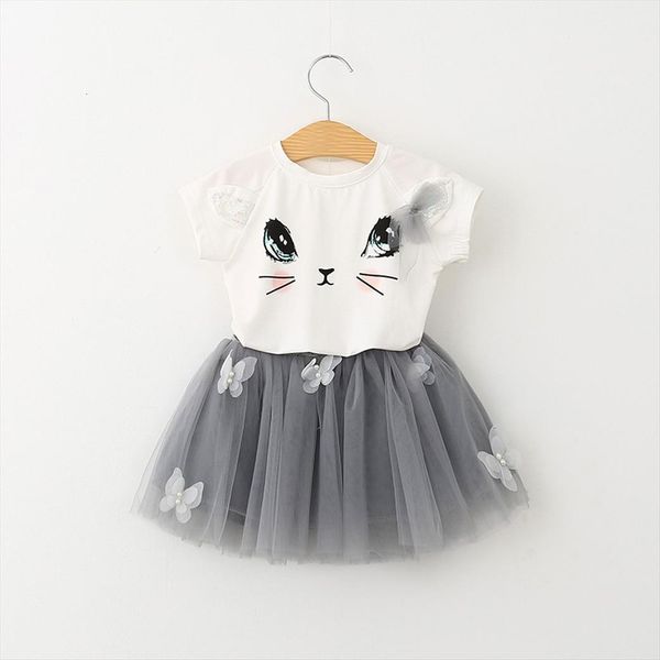 

40 girls designer clothes kids cat pattern shirt butterfly tutu skirt set clothing and, White