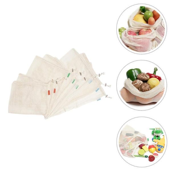 

storage bags 9pcs organic cotton mesh drawstring fruit vegetable shopping