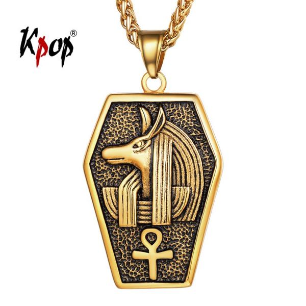 Colares de pingente Kpop Anubis Ankh Chave de Vida Charme Stainess Hieróglifo Egípcio Deus O Underworld Cross Colar para homens P3775