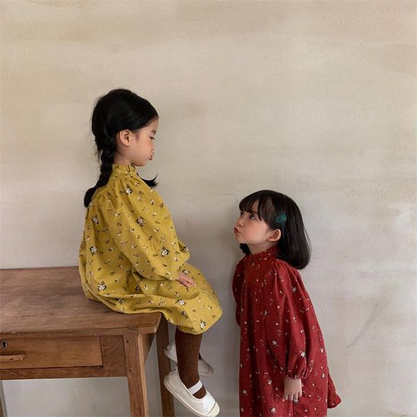 

girl's dresses girls' korean floral frosted dress 2021 autumn, Red;yellow