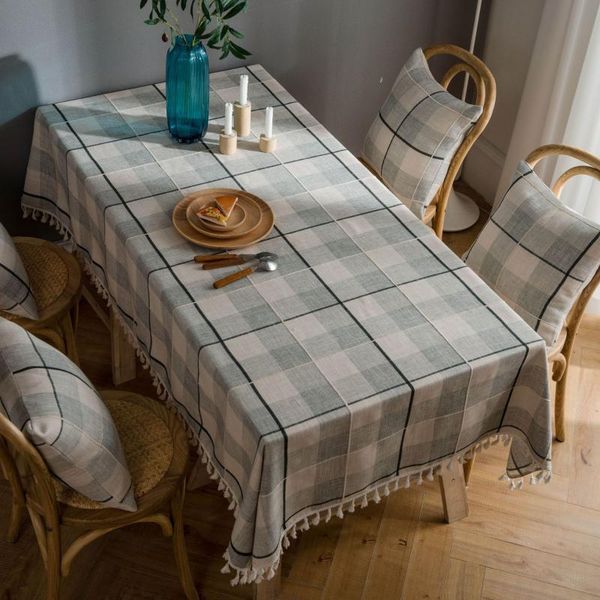

table cloth gray plaid embroidered tassel tablecloth cotton and linen great wall rectangular coffee dinning decoration