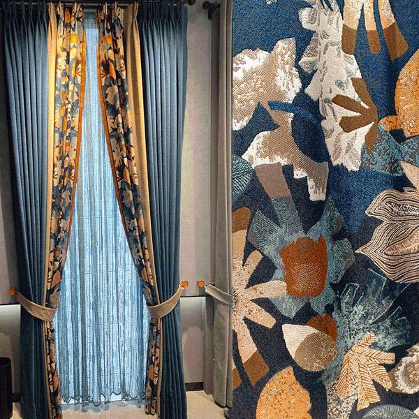 

high-end yarn dyed jacquard stitching curtains for living room bedroom study nordic chenille blackout tulle custom curtain & drapes