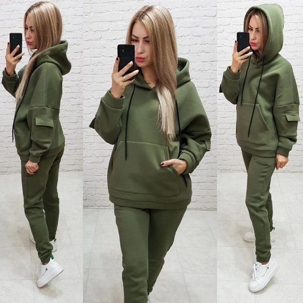 

women's two piece pants winter hoodie sweatsuits for women outfits 2021 fleece sweatshirts sweatpants jogging tracksuit suits streetwea, White