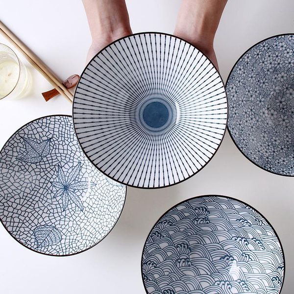 

bowls japanese ceramic tableware big soup bowl household large ramen bamboo hat trumpet instant noodles net