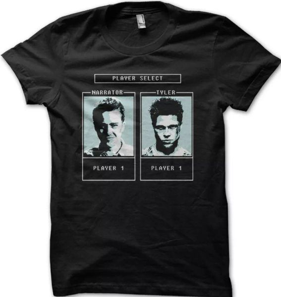 

fight club tyler durden character selection game printed t-shirt 9129, White;black