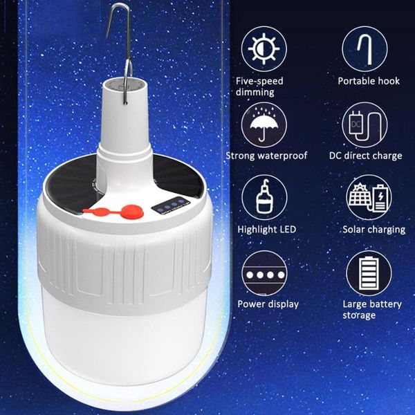 

rechargeable led bulb lamp remote control solar charging portable emergency night market outdoor camping household bike lights