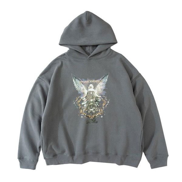 

men's hoodies & sweatshirts angel print streetwear hooded harajuku fashion casual pullover, Black