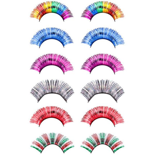 

false eyelashes frcolor 6 pairs cosmetics colorful foil assorted eyelash extensions party accessory (green blue purple red silve