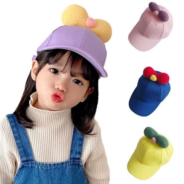 

bow baseball cap for girls spring summer girl cute caps 7 colors adjustable children sun hat outdoor travel kids protect hats &, Yellow
