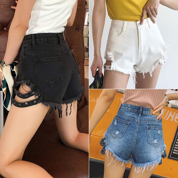 

women's design of smart thin style hollow pants hole 2019 jeans shorts summer high waist, White;black
