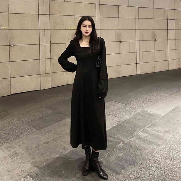 

l-4xl spring girls dress women black long sleeve womens es female vintage party robe femme vestido autumn 210423, Tan;black