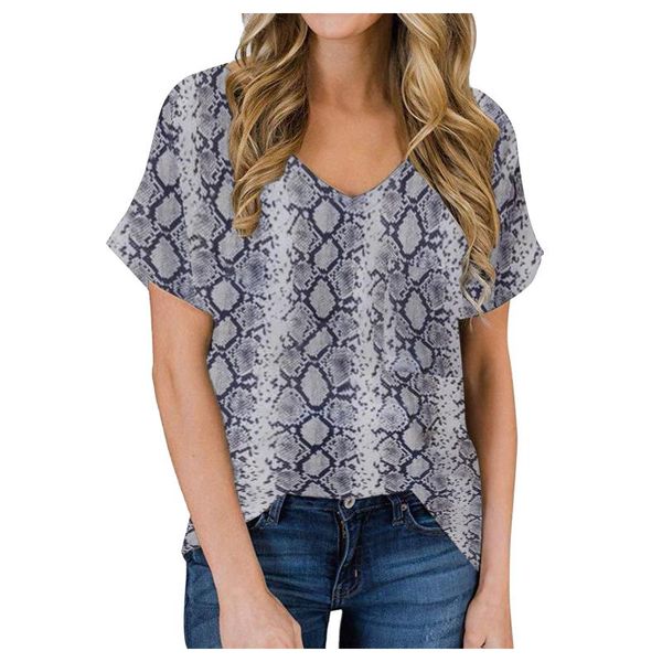 

women's t-shirt women tee summer snake print casual loose v-neck basic oversized pocket shirt femme camisetas de mujer, White