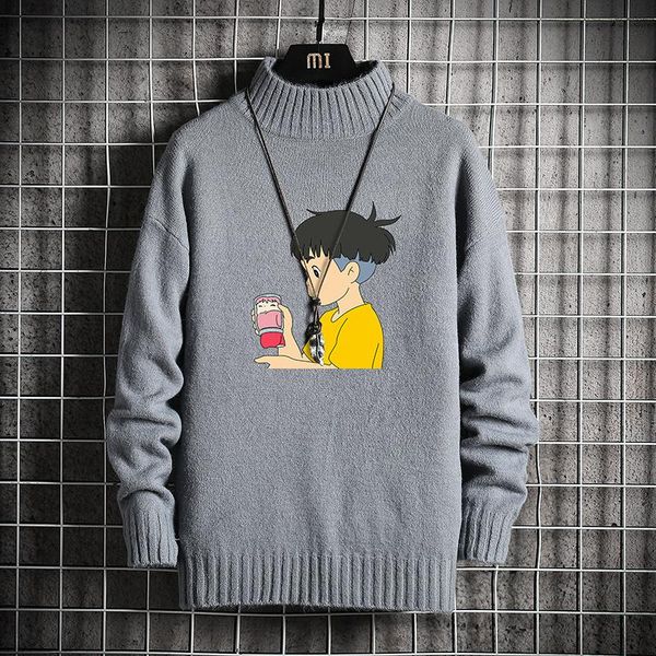 

men's sweaters 2021 fall winter harajuku turtleneck sweater men japanese style printed mens soft warm cashmere pullover, White;black