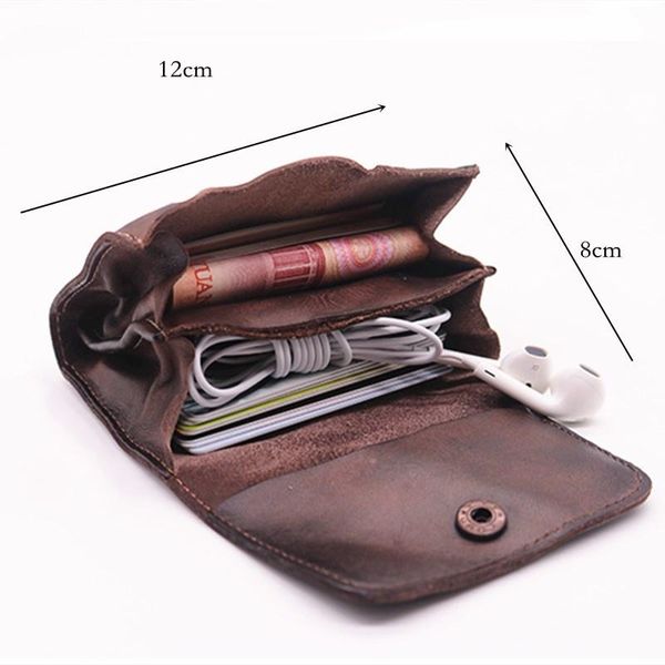 

wallets vintage genuine leather card holder men women handmade short coin purse case small wallet for male, Red;black