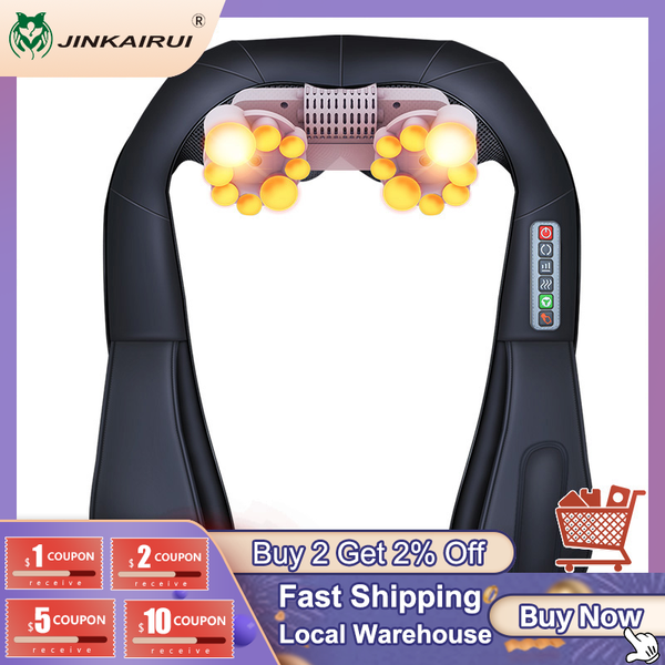 

jinkairui electrical neck shoulder back body massager shiatsu kneading infrared heated massage car home masaj device with box
