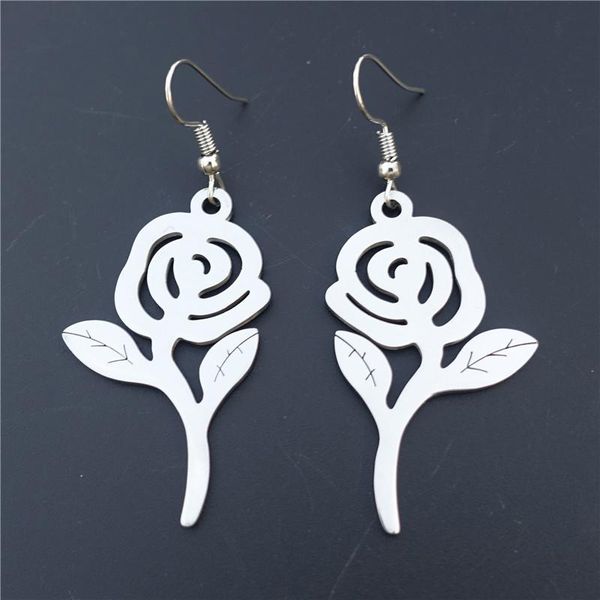 

dangle & chandelier leaf rose flower stainless steel earrings jewelry for women girls gift, Silver