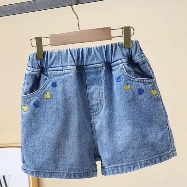

teenager girls summer denim shorts blue pockets heart patern short jeans pants toddler 6 8 10 12 14 15years children clothing, Black