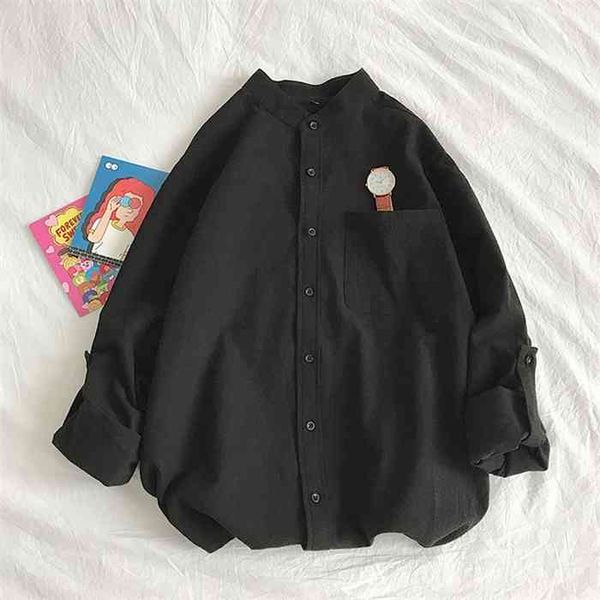 

simple design solid colors long sleeve shirts korean fashion mandarin collar 100% cotton white black shirt soft and comfort