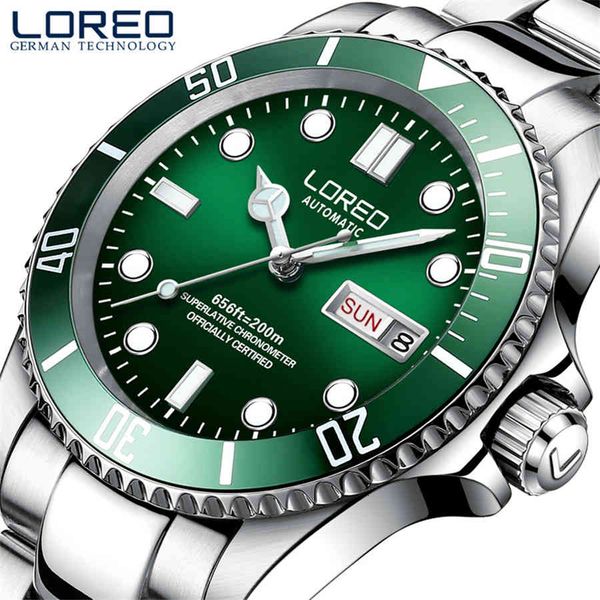 

high end sports series watches loreo 200 m waterproof swimming automatic men calendar sapphire lighting reverse mechanical, Slivery;brown