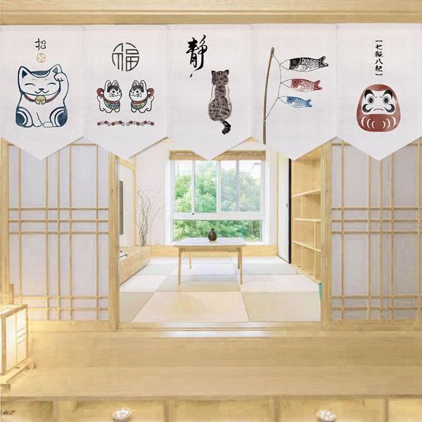 

curtain & drapes japanese lucky cat fengshui doorway noren fireworks printed short kitchen for bedroom home decor triangle