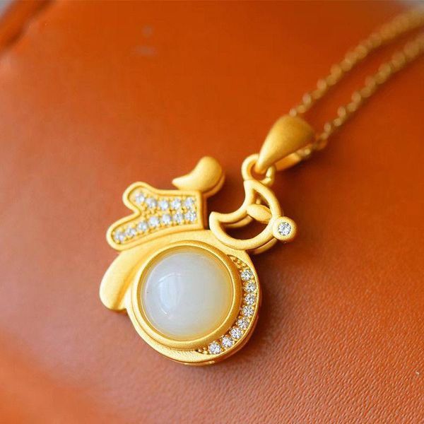 

chains exquisite craftsmanship natural hetian white jade blessing necklace pendant retro ladies jewelry daily accessories, Silver