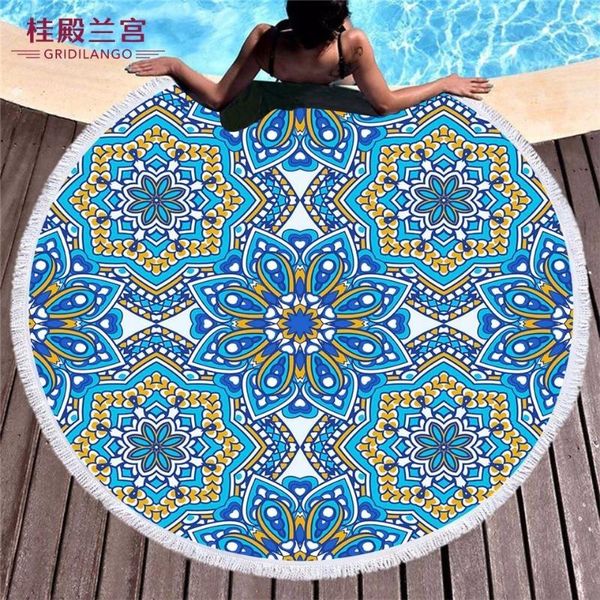 

towel gridilango mandala bohemian geometric color round beach for microfiber swimming travel blanket bath dropship