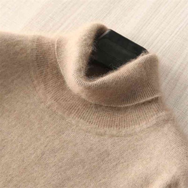 Homem Jumpers 100% Mink Cashmere Chita Suéteres Macios Turtleneck Inverno Grosso Quente Jumpers 8Colors Homens Sweater 210909