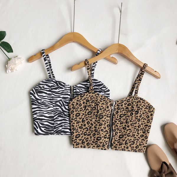 

summer korean version of the fashion all-match careful machine zipper denim short cropped camisole women 210525, White