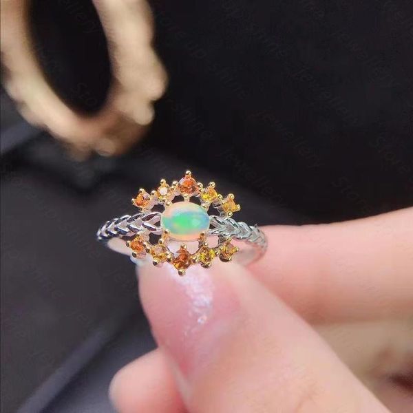 

cluster rings women's ring natural opal 925 silver luxury atmosphere design exquisite and elegant style, Golden;silver
