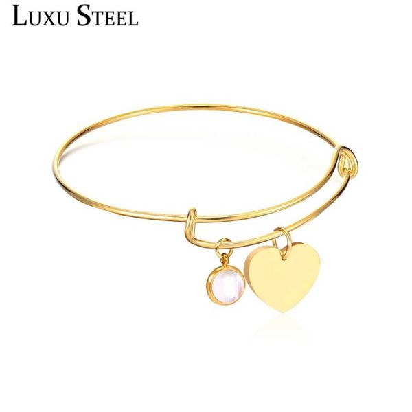 

luxusteel expandable bracelet bangles gold silver color heart shape stainless steel baby bangle female accessories q0719, Black